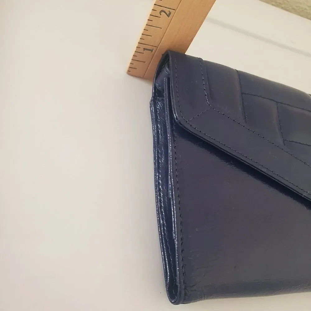 Hobo International Navy Blue Patent Leather Quilted Clutch Wallet Wristlet Organ